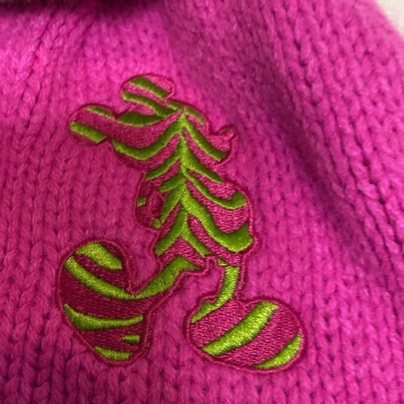 DISNEY PARKS Mickey Mouse Beanie Hat Scarf attached Hot Pink Green Cozy EUC - Picture 6 of 9